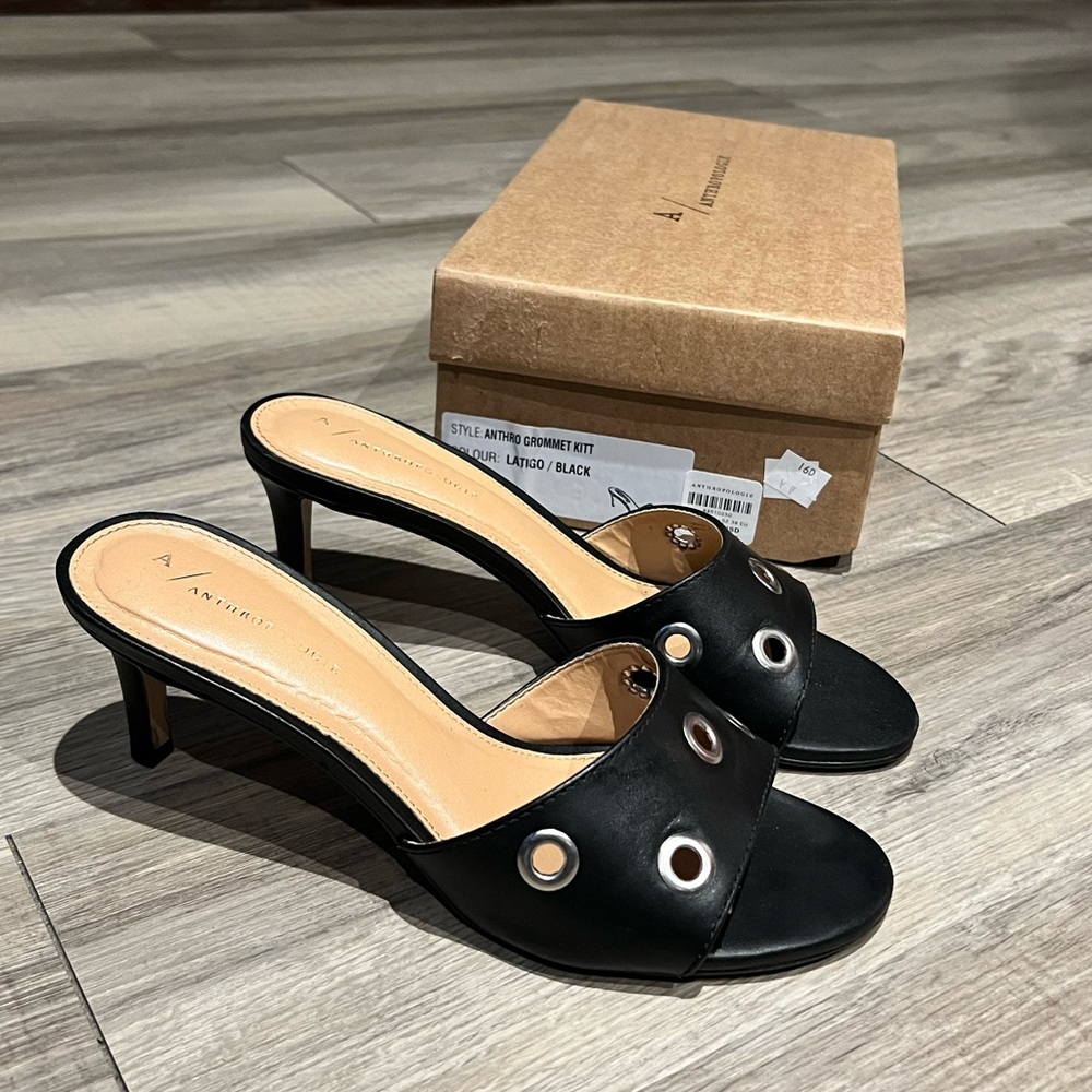 Anthropologie Grommet Kitten-Heel Mules